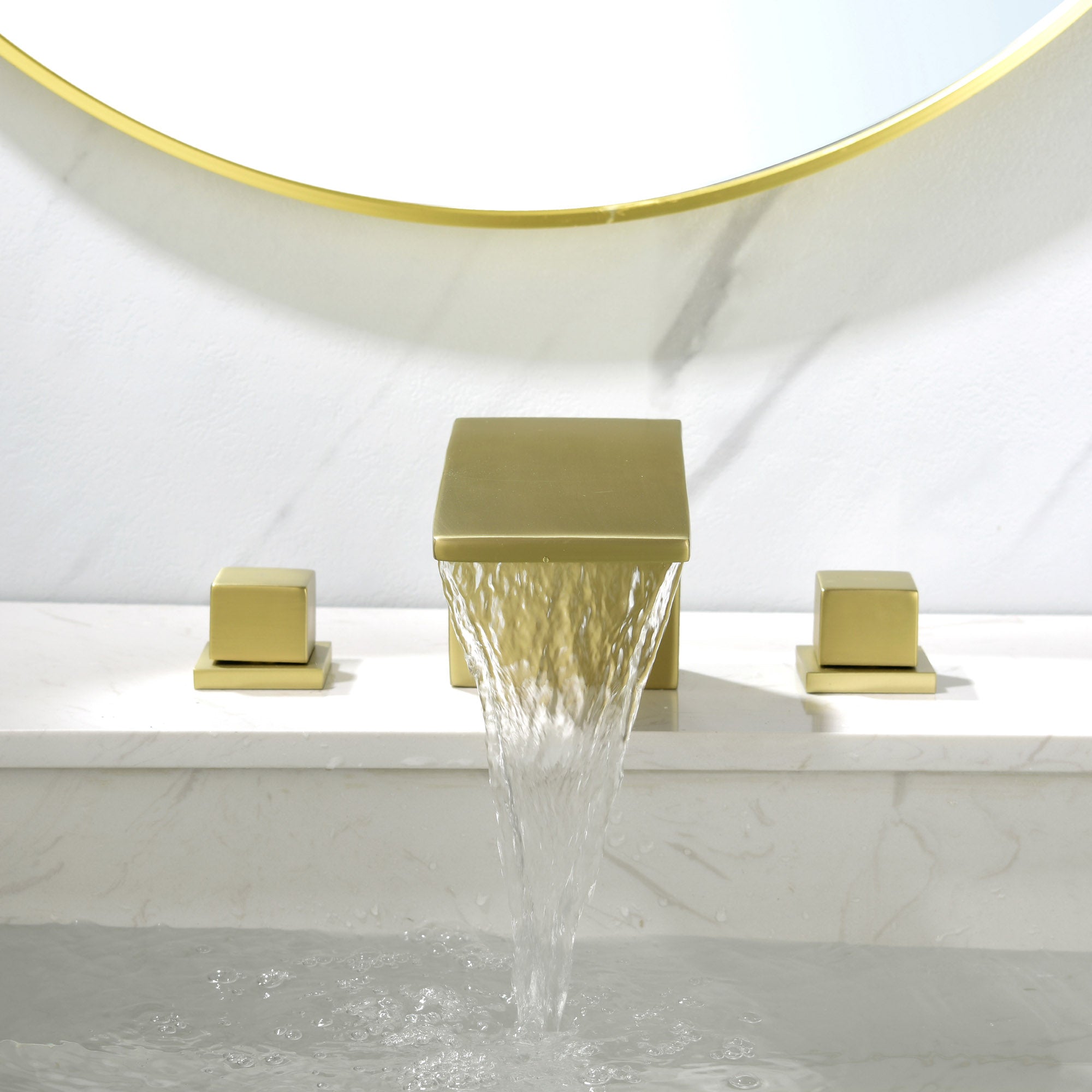 Three-hole basin faucet with square handles